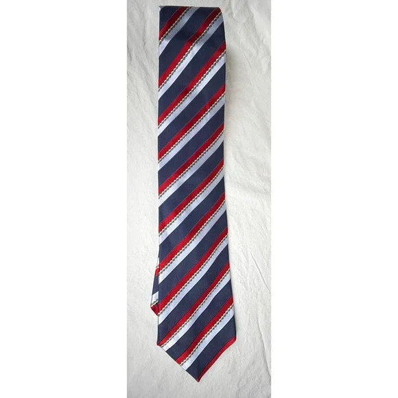 Ermenegildo Zegna Tie Navy Red Silver Silk Blend Striped Italy Luxury Classic